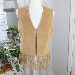 Newport News -sz.6 tan leather fringe vest Western southwestern cottagecore boho